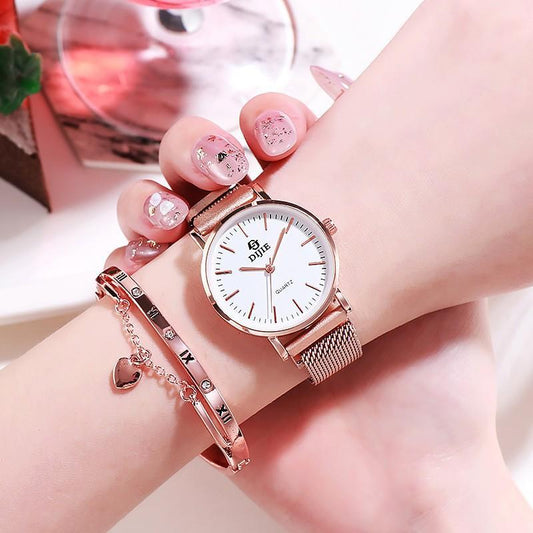 Elegant Rose Gold Women's Quartz Watch – Luxury Mesh Strap