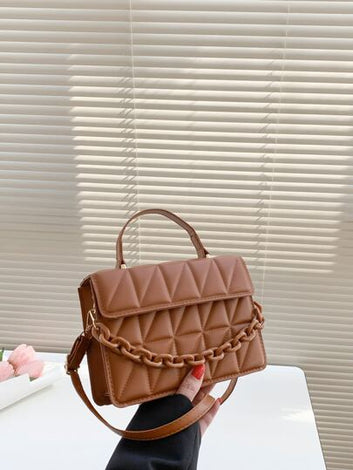 Elegant Quilted Faux Leather Handbag – Classic Tan with Chain Detail